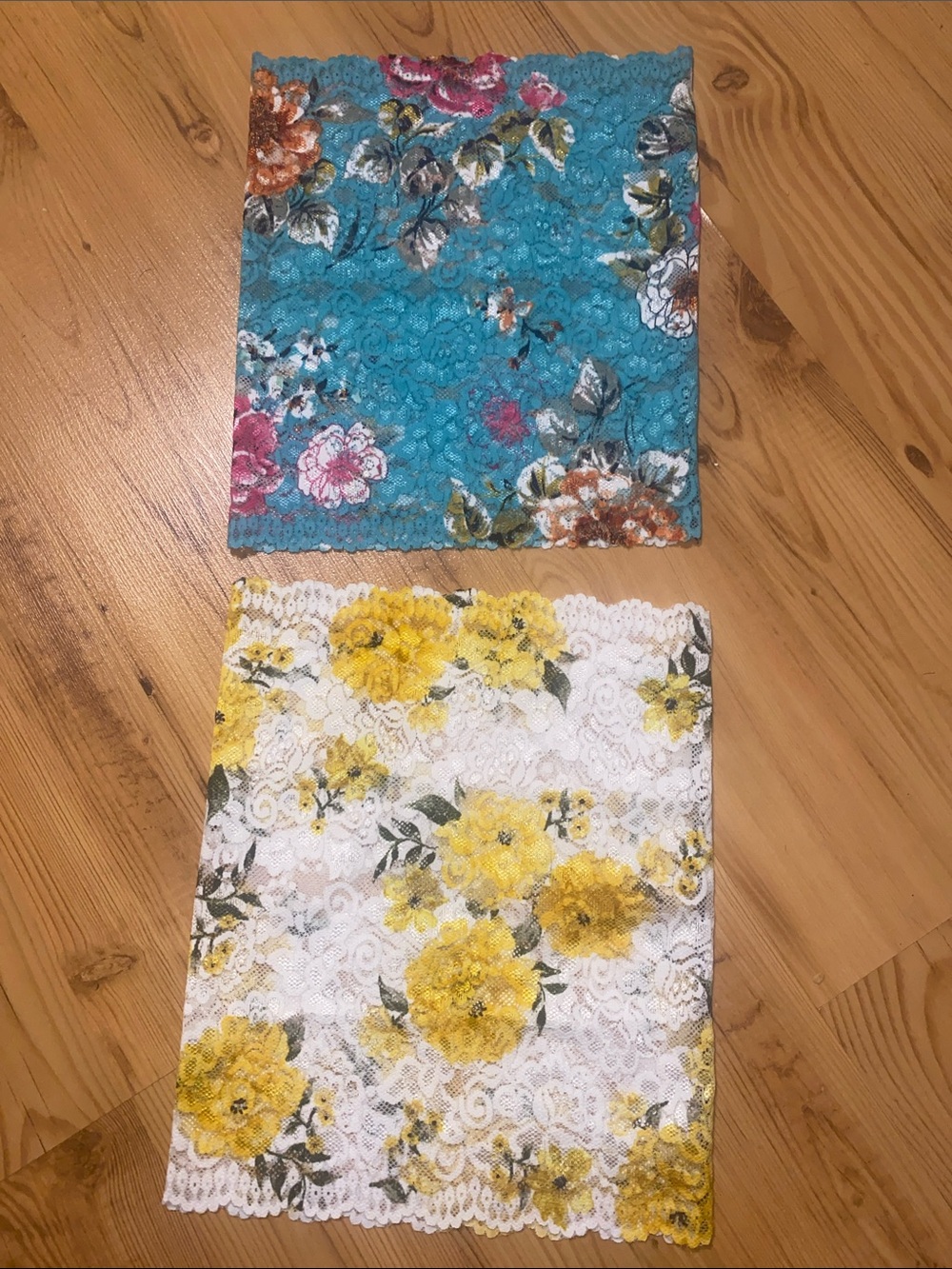 Floral Lace Head Wraps- Teal & White with Yellow Floral